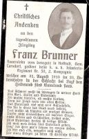 Sterbebild Brunner Franz, Tarsdorf